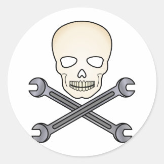 Skull & X-Wrench Classic Round Sticker
