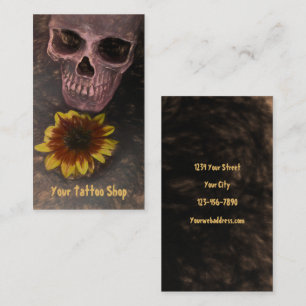Skull Yellow Sunflower Gothic Vintage Sepia Sketch Business Card