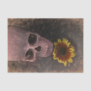 Skull Yellow Sunflower Gothic Vintage Sepia Sketch Tissue Paper
