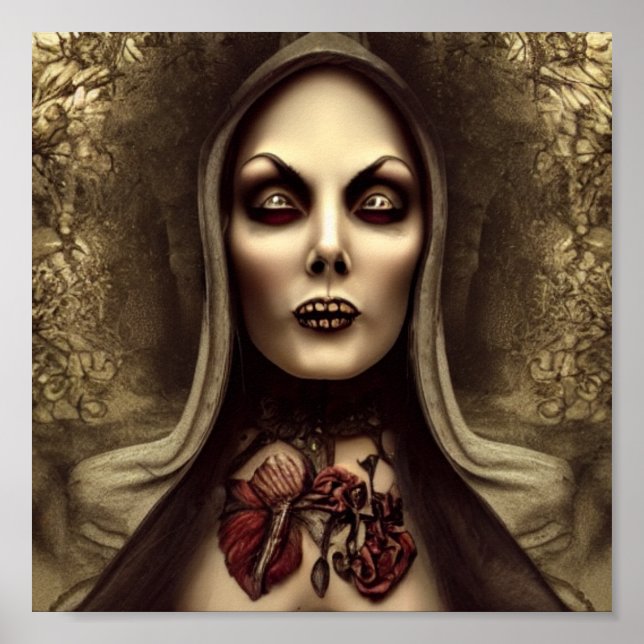 Skull Zombie Witch Spooky Eyes Woman Poster (Front)