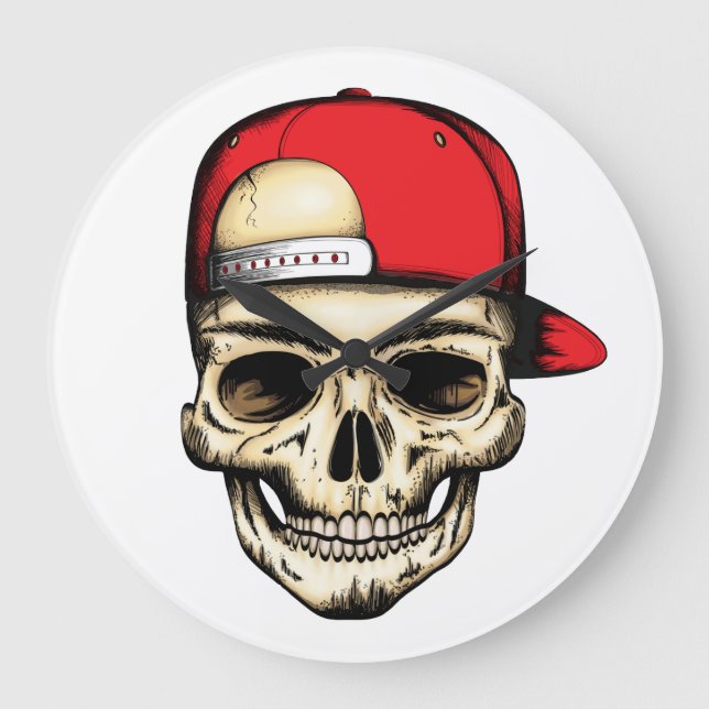 skullcap red large clock (Front)