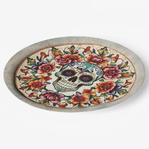 💀🎉: Skullflower Radiance Doom Día de los Muertos Paper Plate