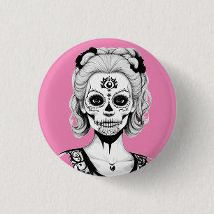 SKULLHEAD WOMAN 3 CM ROUND BADGE