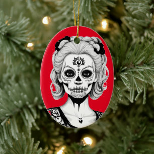 SKULLHEAD WOMAN CERAMIC TREE DECORATION