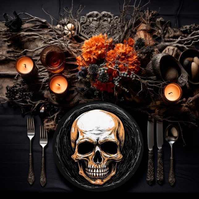 Skullington Illustration Halloween Paper Plate (Creator Uploaded)
