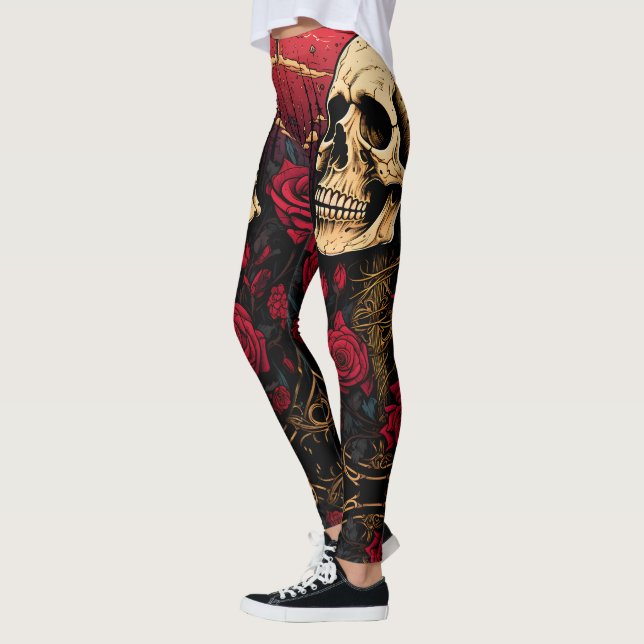 Skulls among the Roses Leggings - Cool (Left)