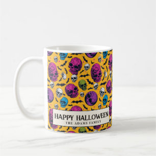 Skulls And Bats Yellow Halloween Coffee Mug