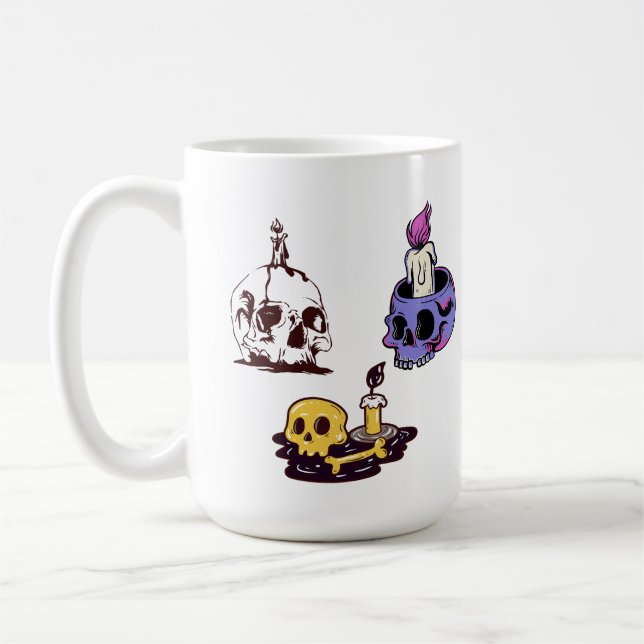 Skulls and Candles Illustration Set Coffee Mug (Left)