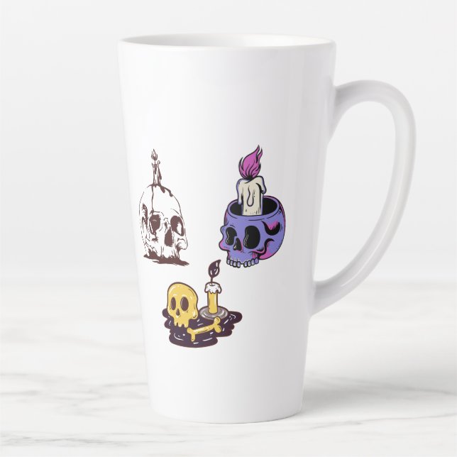 Skulls and Candles Illustration Set Latte Mug (Right)