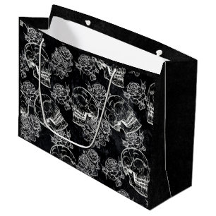 Skulls and Chalk Roses   Funky Gothic Glam Grunge Large Gift Bag