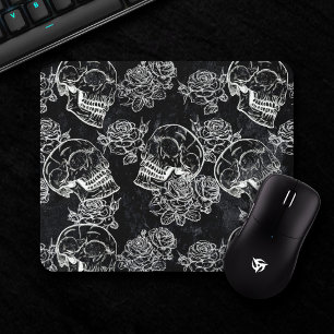 Skulls and Chalk Roses   Funky Gothic Glam Grunge Mouse Mat