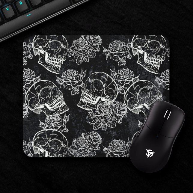 Skulls and Chalk Roses | Funky Gothic Glam Grunge Mouse Mat (Creator Uploaded)