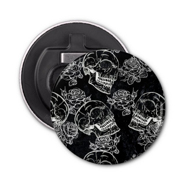 Skulls and Chalk Roses | Gothic Glam Funky Grunge Bottle Opener (Front)