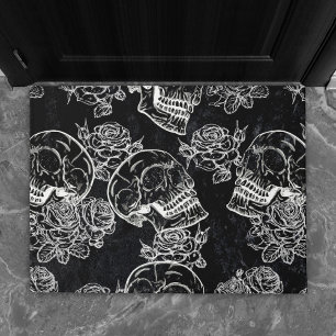 Skulls and Chalk Roses   Gothic Glam Funky Grunge Doormat