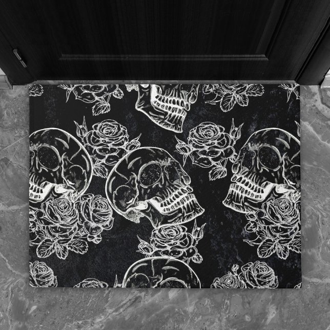 Skulls and Chalk Roses | Gothic Glam Funky Grunge Doormat (Creator Uploaded)