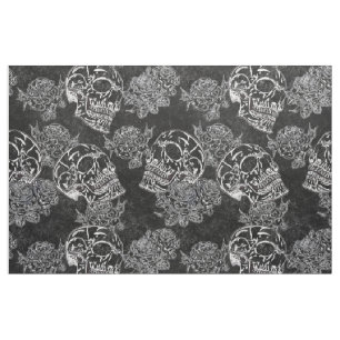 Skulls and Chalk Roses   Gothic Glam Funky Grunge Fabric