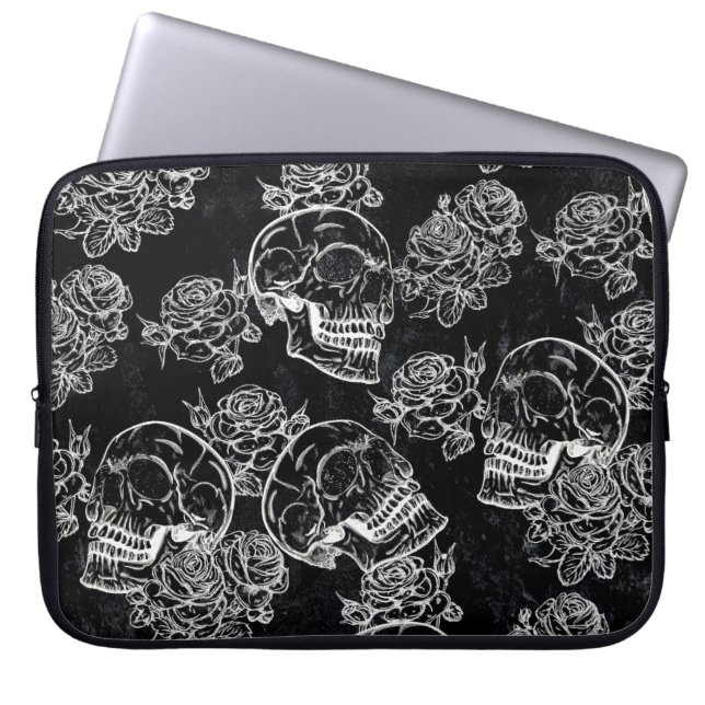 Skulls and Chalk Roses | Gothic Glam Funky Grunge Laptop Sleeve (Front)