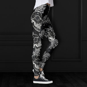 Skulls and Chalk Roses   Gothic Glam Funky Grunge Leggings