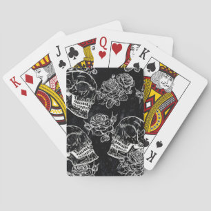 Skulls and Chalk Roses Gothic Glam Funky Grunge Playing Cards
