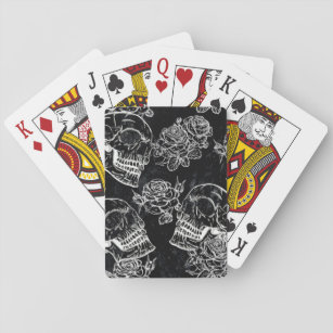 Skulls and Chalk Roses   Gothic Glam Funky Grunge Playing Cards