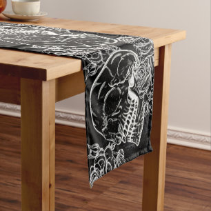 Skulls and Chalk Roses   Gothic Glam Funky Grunge Short Table Runner
