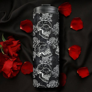 Skulls and Chalk Roses Gothic Glam Funky Grunge Thermal Tumbler