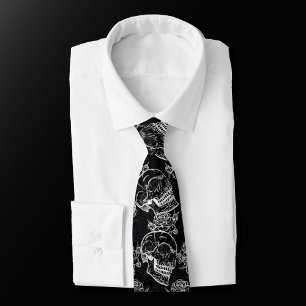 Skulls and Chalk Roses   Gothic Glam Funky Grunge Tie