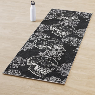 Skulls and Chalk Roses Gothic Glam Funky Grunge Yoga Mat