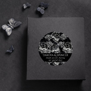 Skulls and Chalk Roses Gothic Glam Thank You Classic Round Sticker
