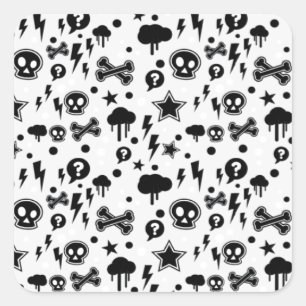 Skulls And Cross Bones Clouds Lighting Bolts Square Sticker