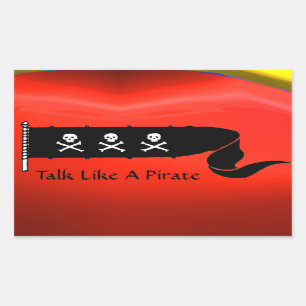SKULLS AND CROSSED BONES  RED BLACK PIRATE FLAG RECTANGULAR STICKER