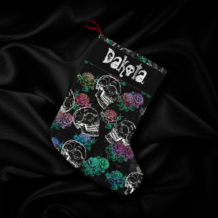 Skulls and Dark Roses Funky Glam Ombre Custom Small Christmas Stocking