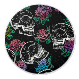 Skulls and Dark Roses Funky Glam Ombre Grunge Ceramic Knob