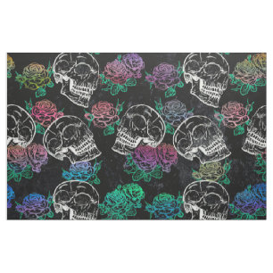 Skulls and Dark Roses   Funky Glam Ombre Grunge Fabric