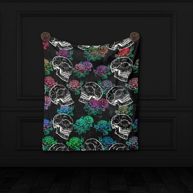 Skulls and Dark Roses | Funky Glam Ombre Grunge Fleece Blanket (Creator Uploaded)