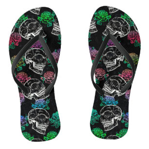 Skulls and Dark Roses Funky Glam Ombre Grunge Flip Flops