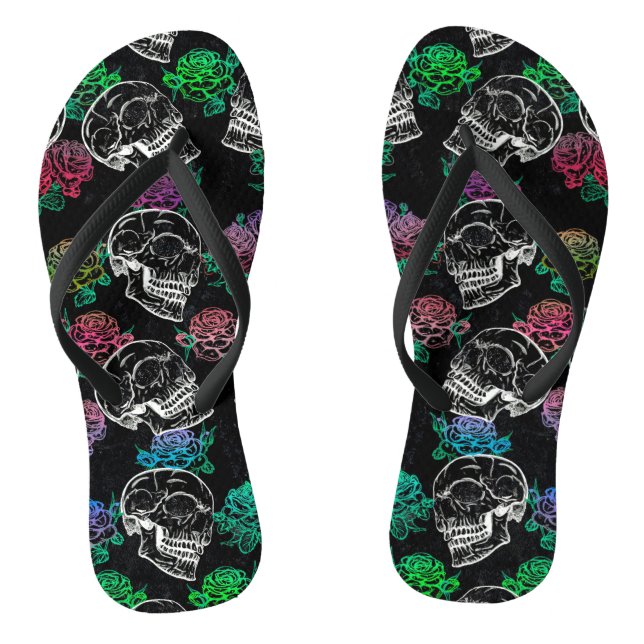 Skulls and Dark Roses | Funky Glam Ombre Grunge Flip Flops (Footbed)