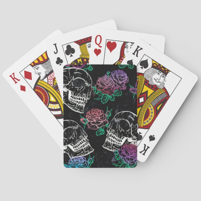 Skulls and Dark Roses | Funky Glam Ombre Grunge Playing Cards (Back)