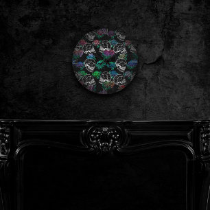 Skulls and Dark Roses   Funky Glam Ombre Grunge Round Clock