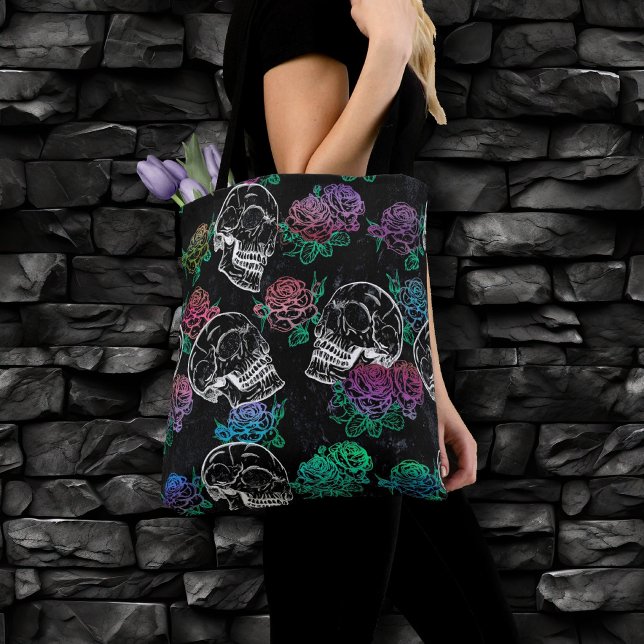 Skulls and Dark Roses | Funky Glam Ombre Grunge Tote Bag (Creator Uploaded)