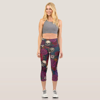 Skulls and Flowers Capri Leggings