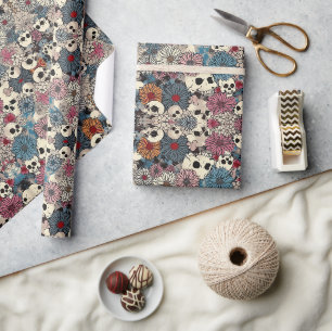 Skulls and Flowers Halloween Wrapping Paper