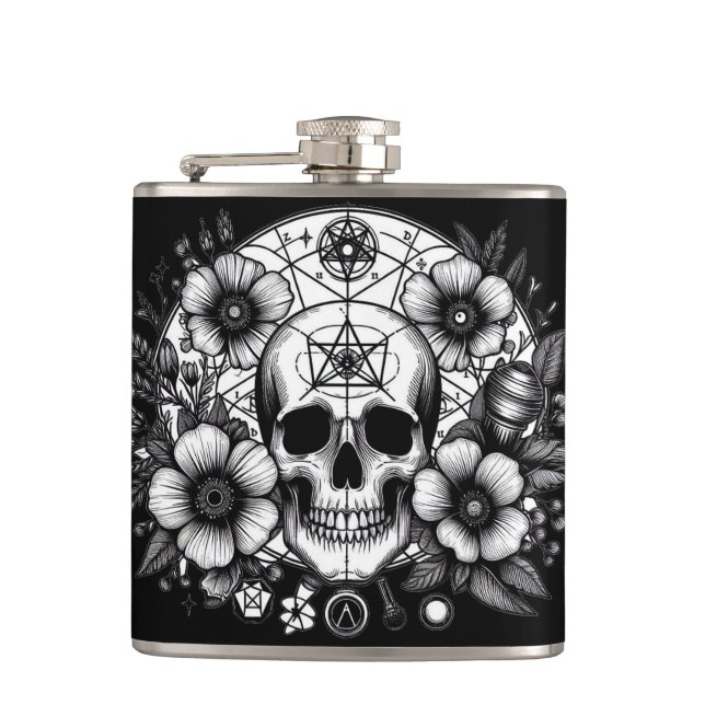 Skulls and flowers hip flask (Front)