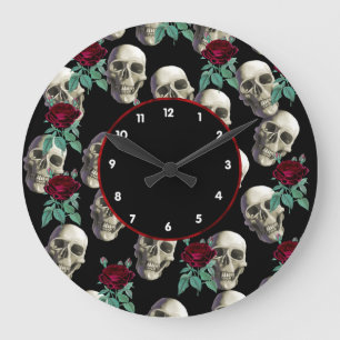 Skulls and Flowers Large Clock