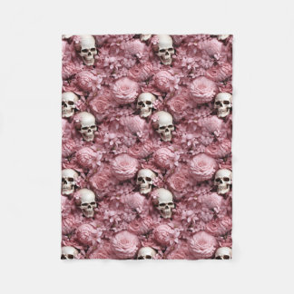 Skulls and flowers!  Pink and cream blanket! Fleece Blanket