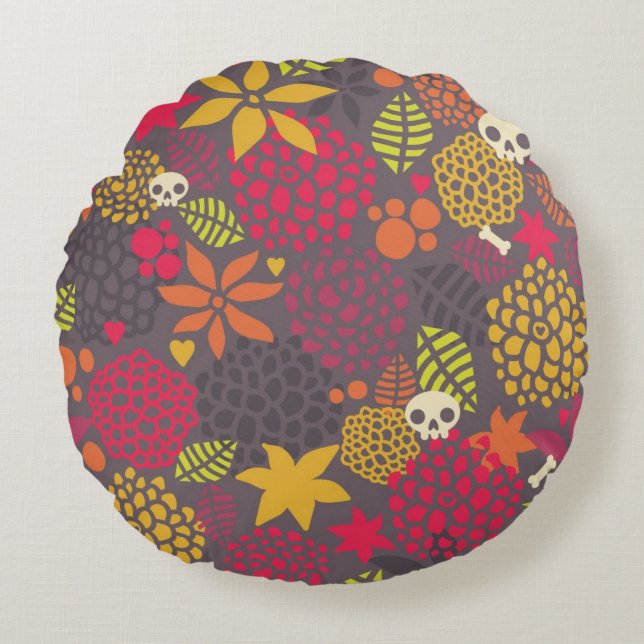 Skulls and flowers. round cushion (Front)