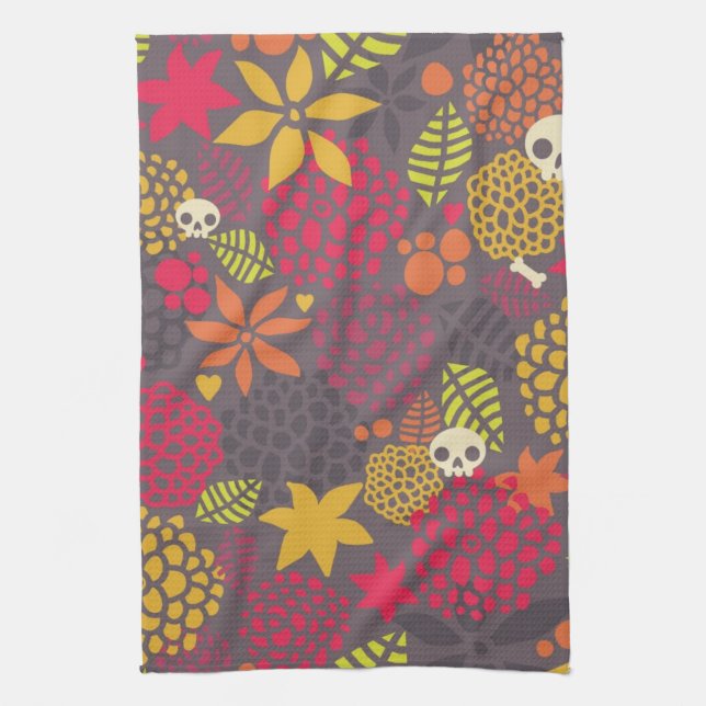 Skulls and flowers. tea towel (Vertical)