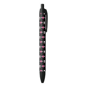 Skulls and hearts black ink pen