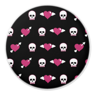 Skulls and hearts ceramic knob