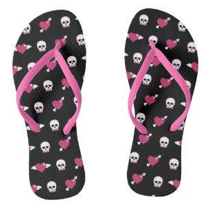 Skulls and hearts flip flops